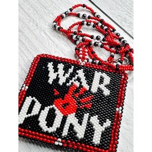 War Pony Beaded Pendant Necklace Red Black White Statement Native American Made
